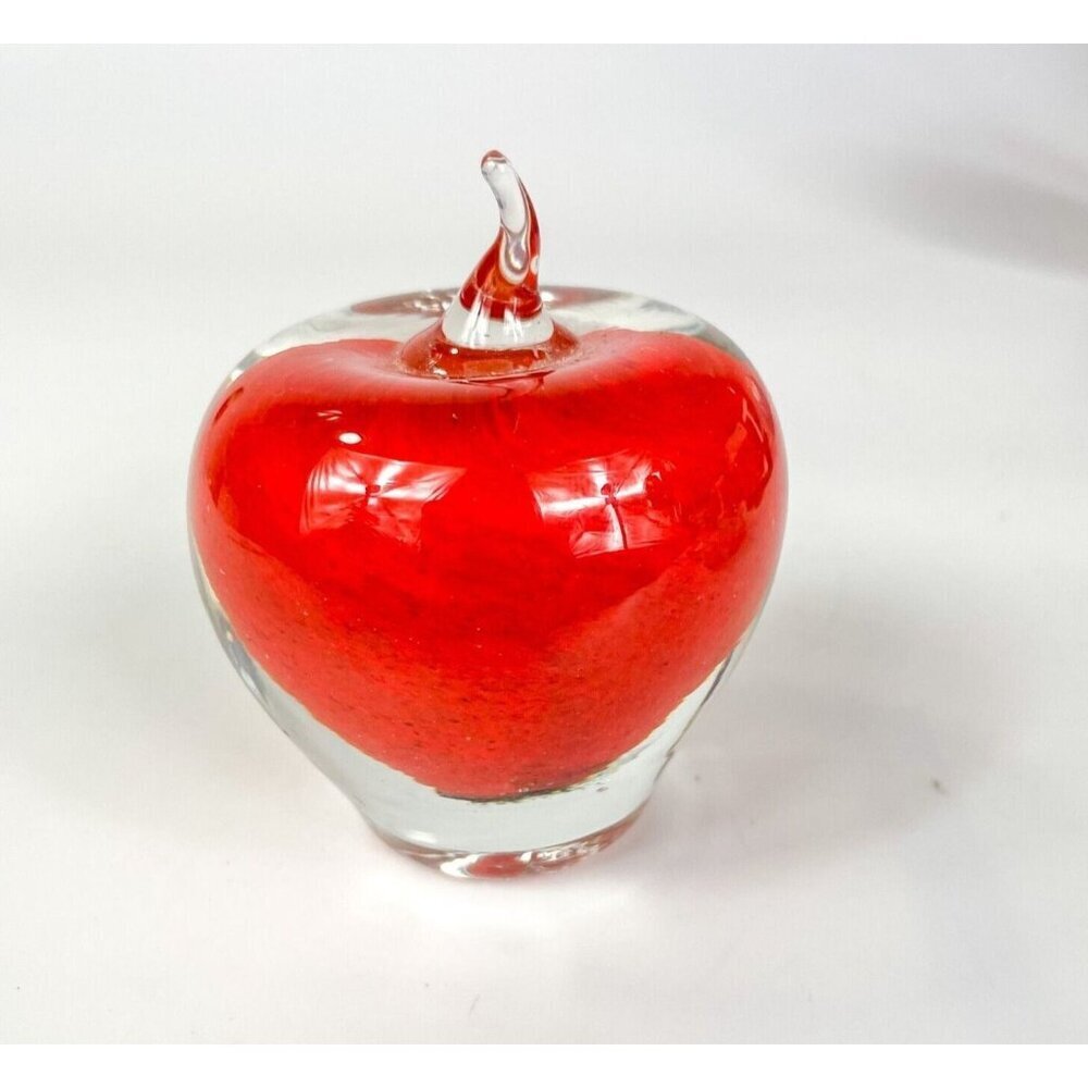 Intaglio Anton Art Glass Apple Paperweight Red Clear Teacher Gift